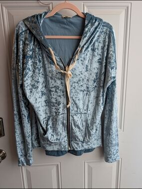 POL Light Blue Crushed Velvet Zip Hoodie